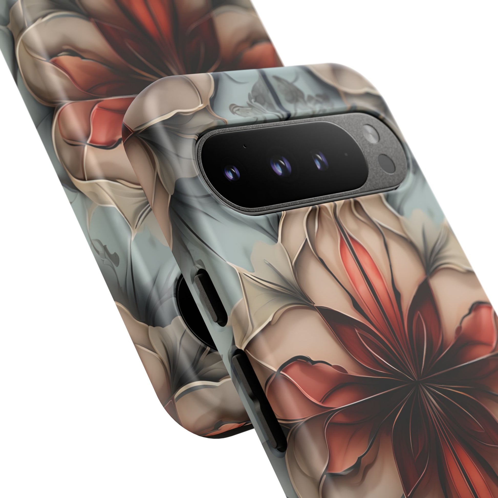 Ember Bloom - Kaleidoscope Collection Artistic Floral - Google Pixel 9 Pro XL Tough Phone Case - Fiery Symmetrical Design