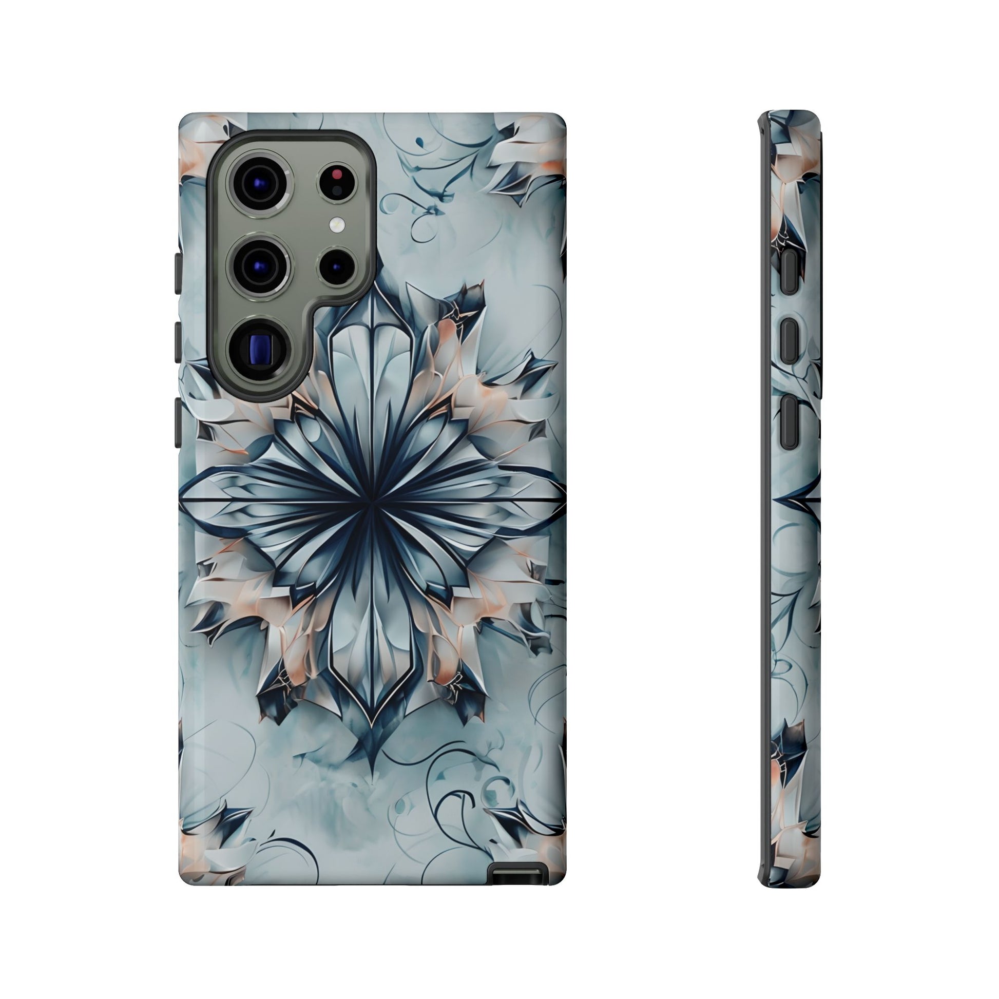 Indigo Mirage - Artistic Kaleidoscope Collection Artistic Floral - Samsung Galaxy S23 Ultra Tough Phone Case - Bold Indigo Symmetrical Design