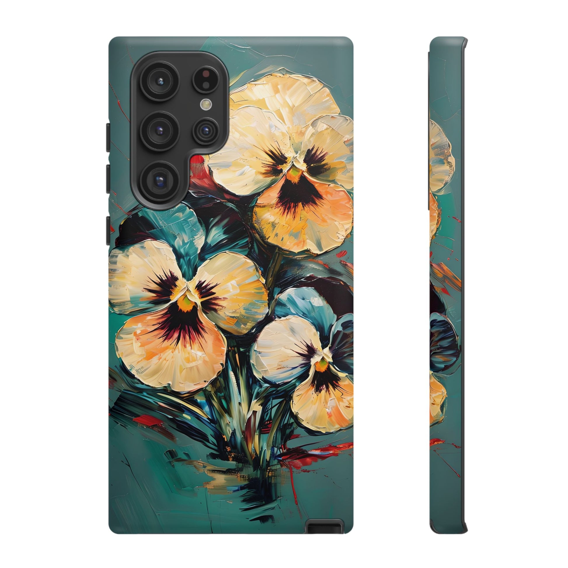 Golden Pansy Cascade Tough Case for Samsung Galaxy S22 Ultra - Floral Artistic Shockproof Cover, Elegant Protective Phone Case