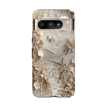 Moonlit Garden ivory floral and butterfly landscape Google Pixel phone case