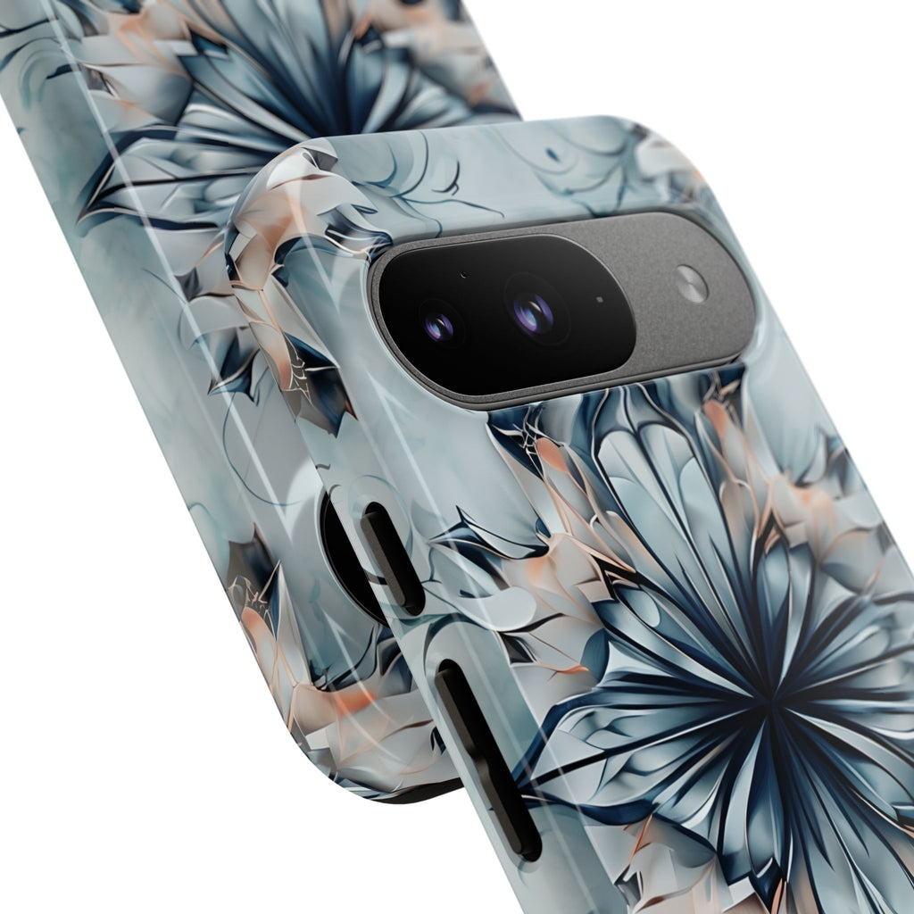 Indigo Mirage - Artistic Kaleidoscope Collection Artistic Floral - Google Pixel 9 Tough Phone Case - Bold Indigo Symmetrical Design