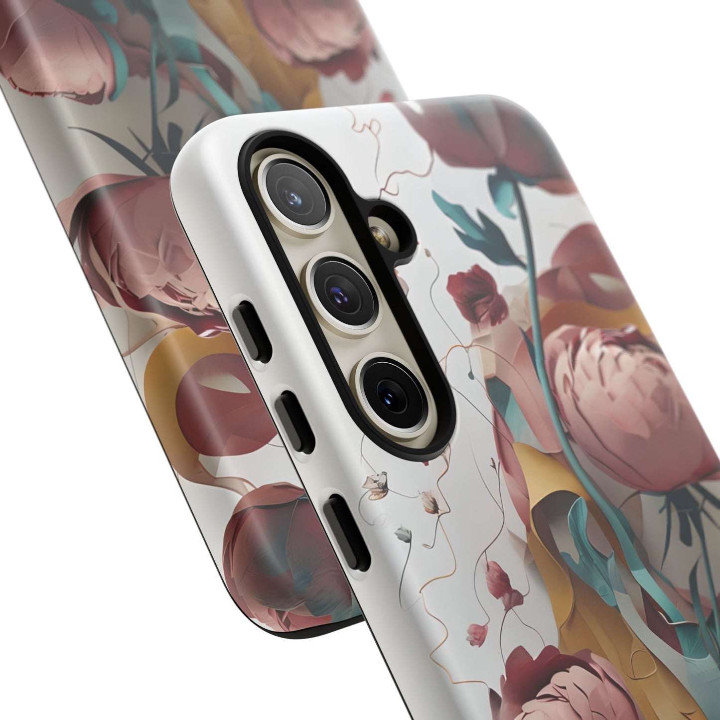 Blushing Peony Veil - Elegant Painterly Floral Samsung Galaxy Tough Phone Case - Soft Blush & Teal Peony Design