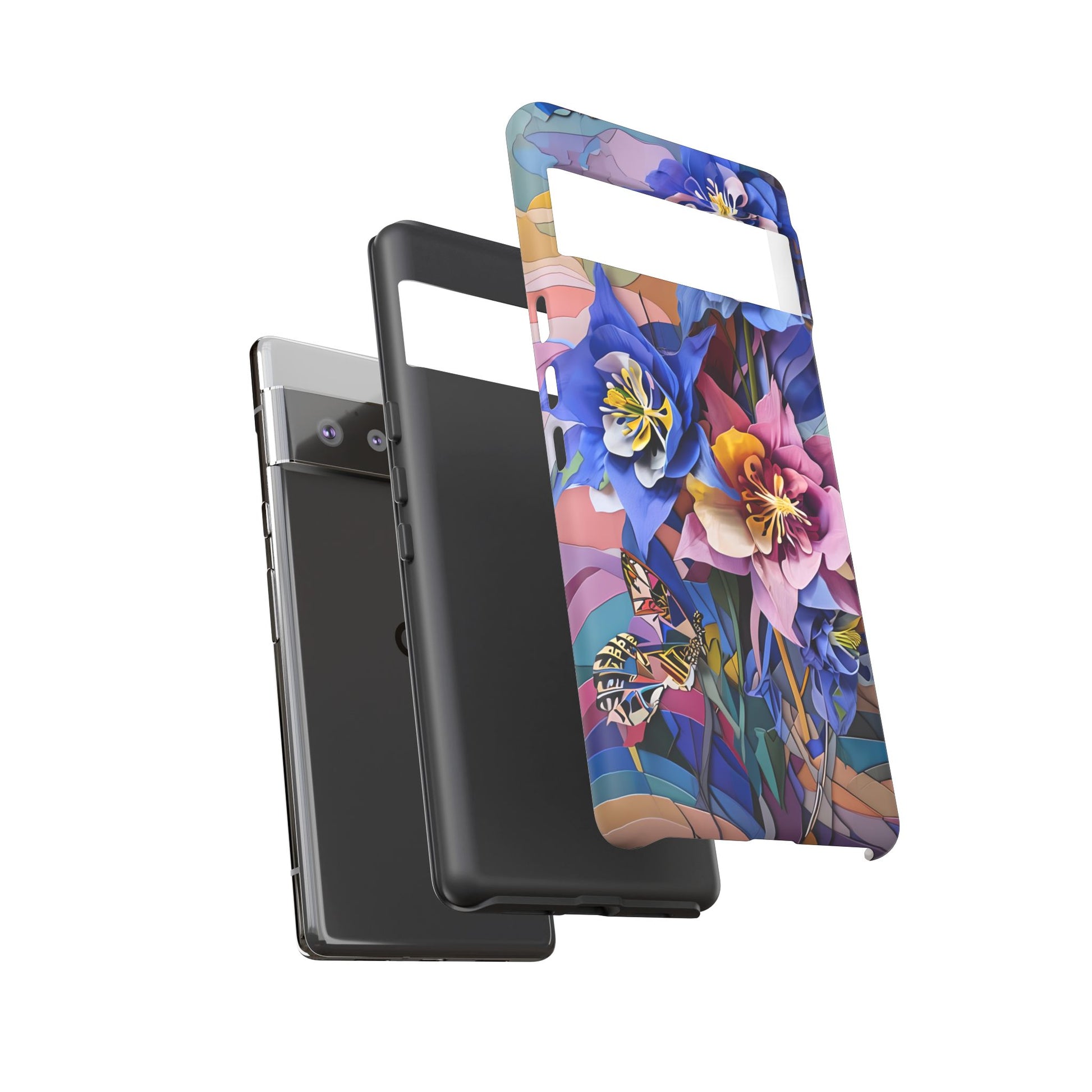Blue Columbine Carnivale - Artistic Floral & Butterfly Google Pixel 6 Pro Tough Phone Case - Vibrant Botanical Design