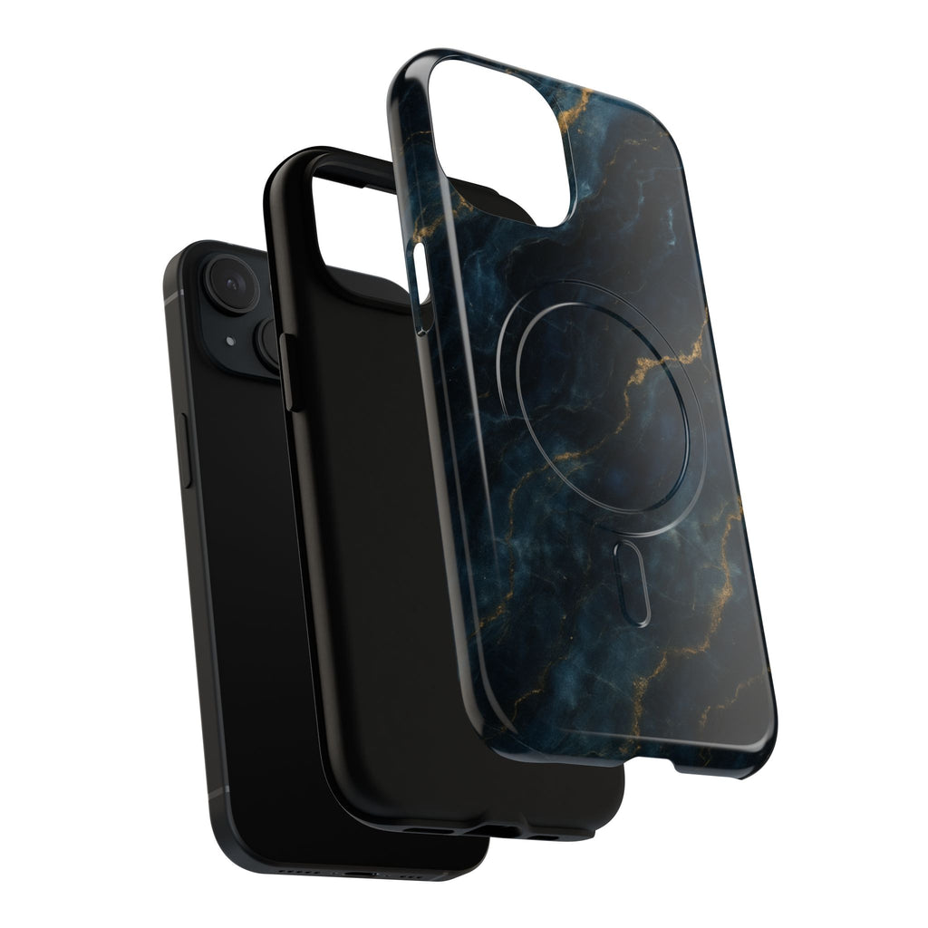 Midnight Marble MagSafe iPhone 15 Case - Deep Blue Marble Design Shockproof Cover