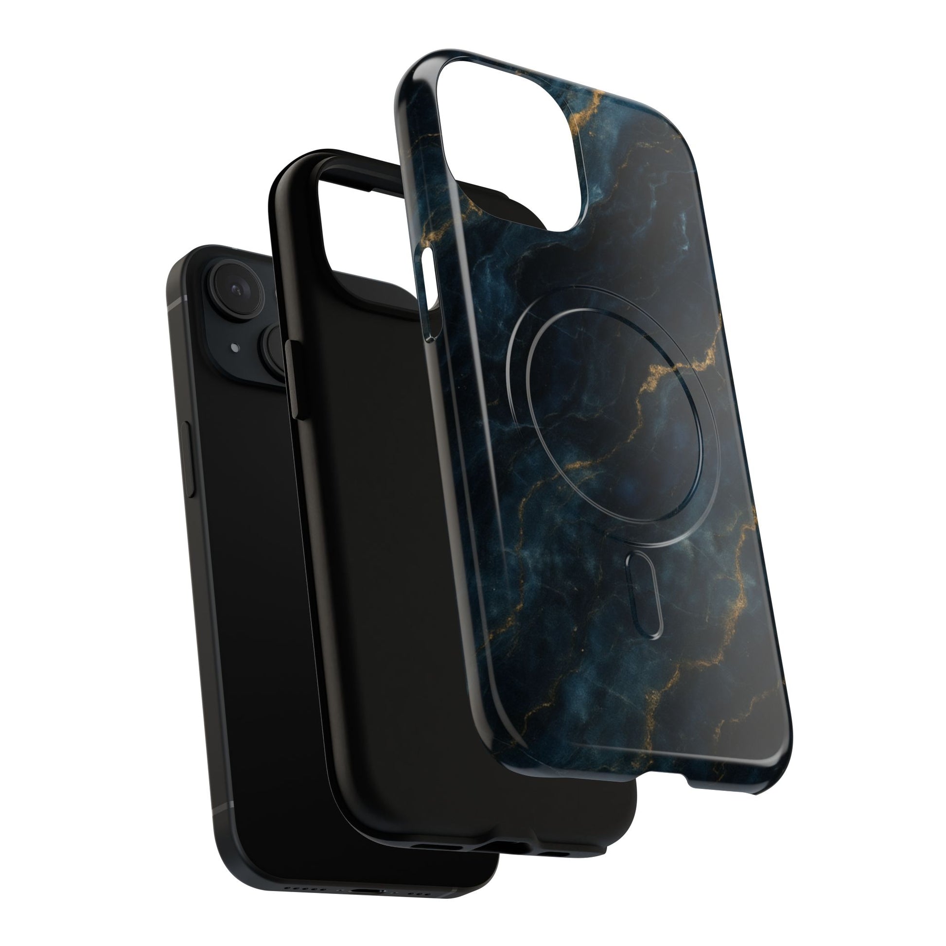 Midnight Marble MagSafe iPhone 15 Case - Deep Blue Marble Design Shockproof Cover