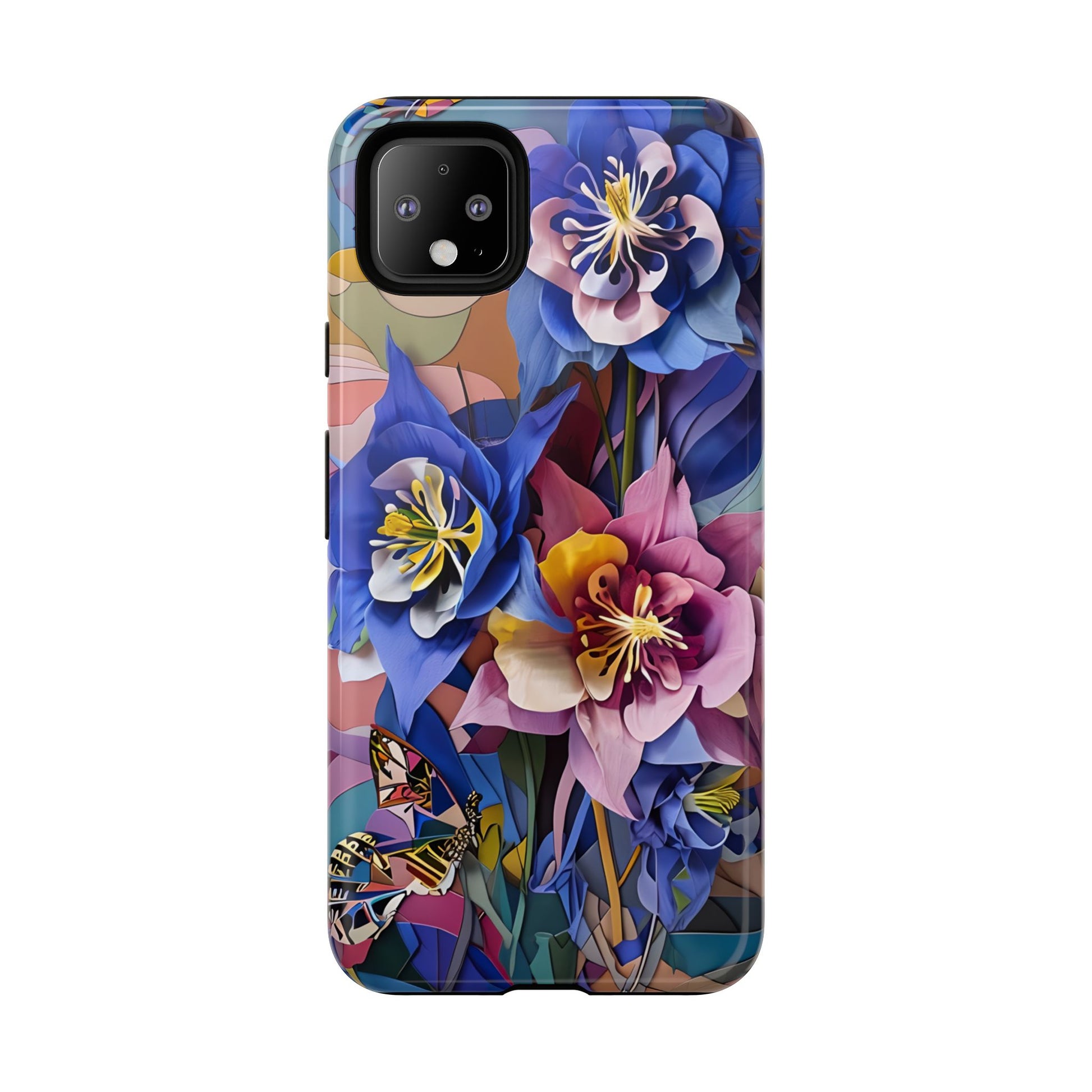 Blue Columbine Carnivale - Artistic Floral & Butterfly Google Pixel 4XL Tough Phone Case - Vibrant Botanical Design