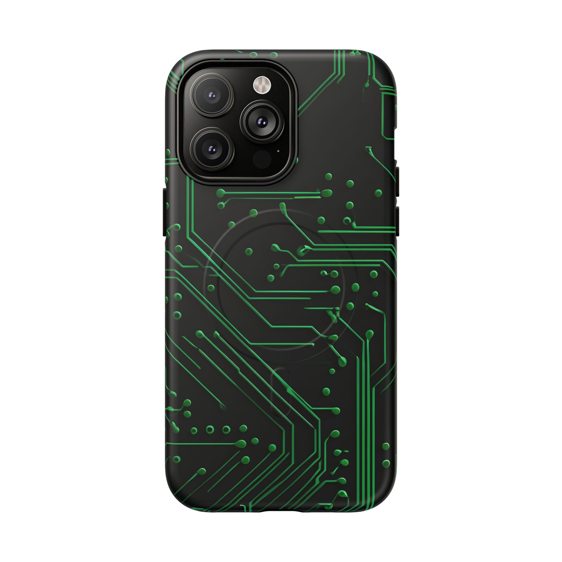 Green Circuit Grid iPhone 14 Pro Max MagSafe Compatible case- Tech-Inspired Shockproof Cover