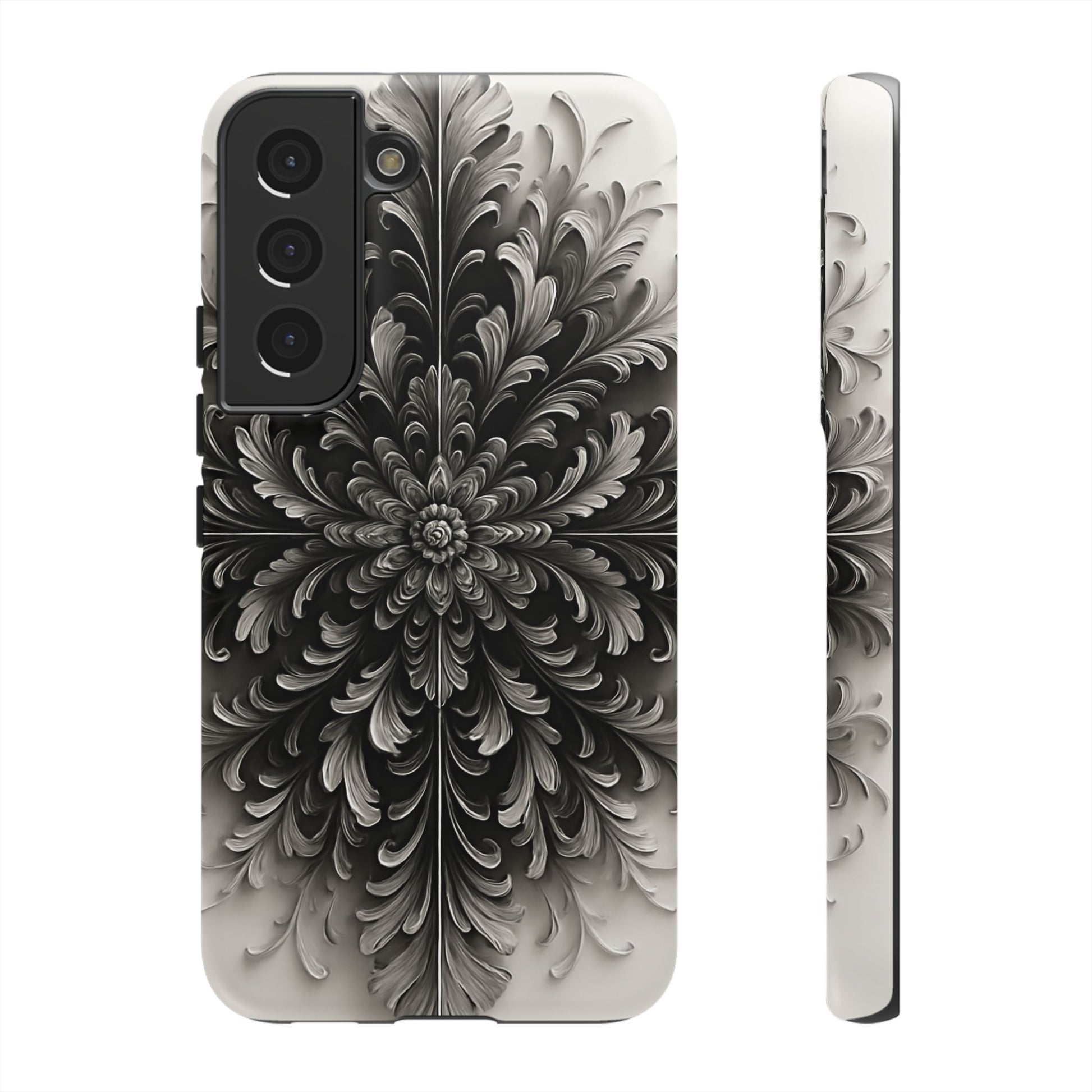 Obsidian Bloom - Elegant Black & White Samsung Galaxy S22 Tough Phone Case - Intricate Mandala Flower Design