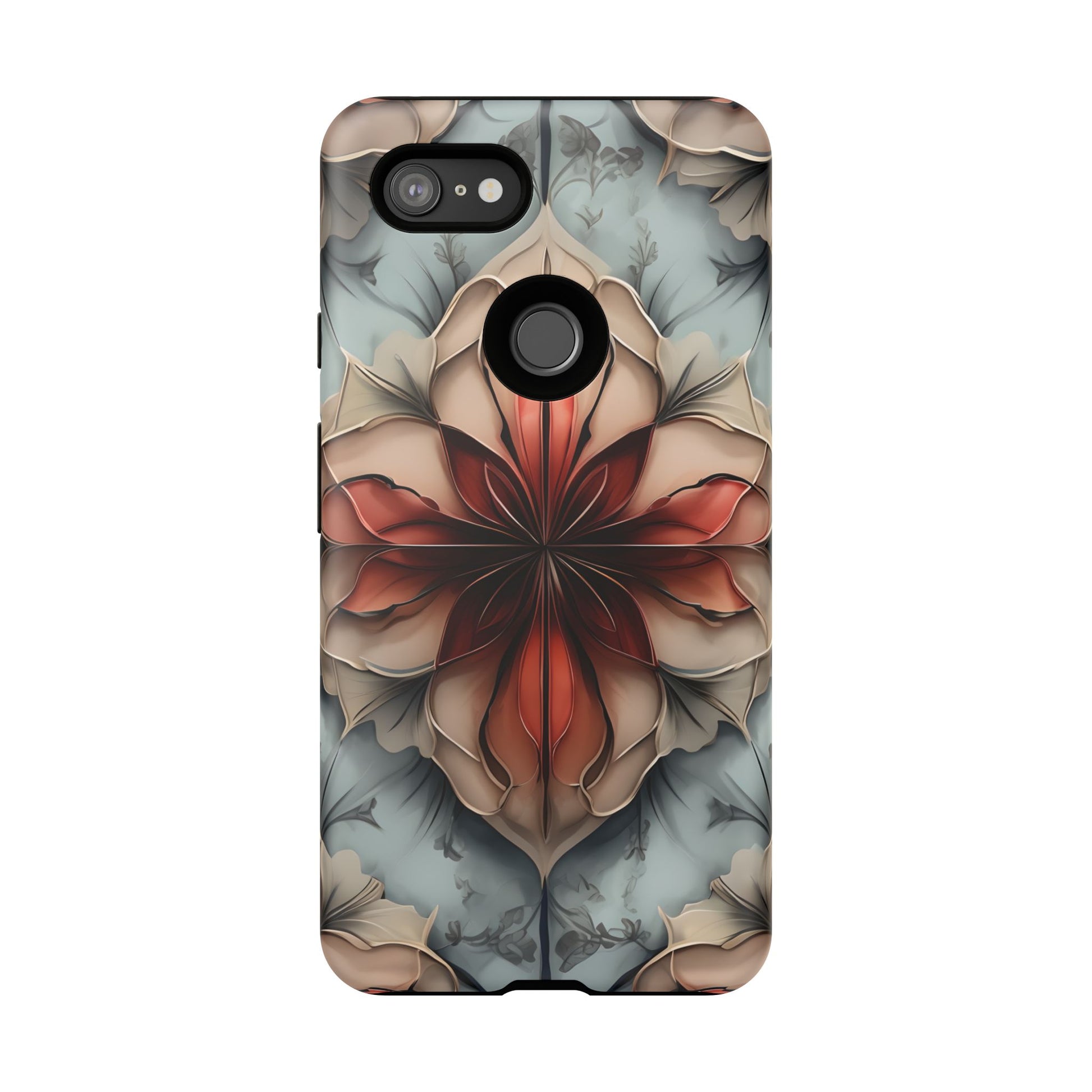 Ember Bloom - Kaleidoscope Collection Artistic Floral - Google Pixel 3 XL Tough Phone Case - Fiery Symmetrical Design