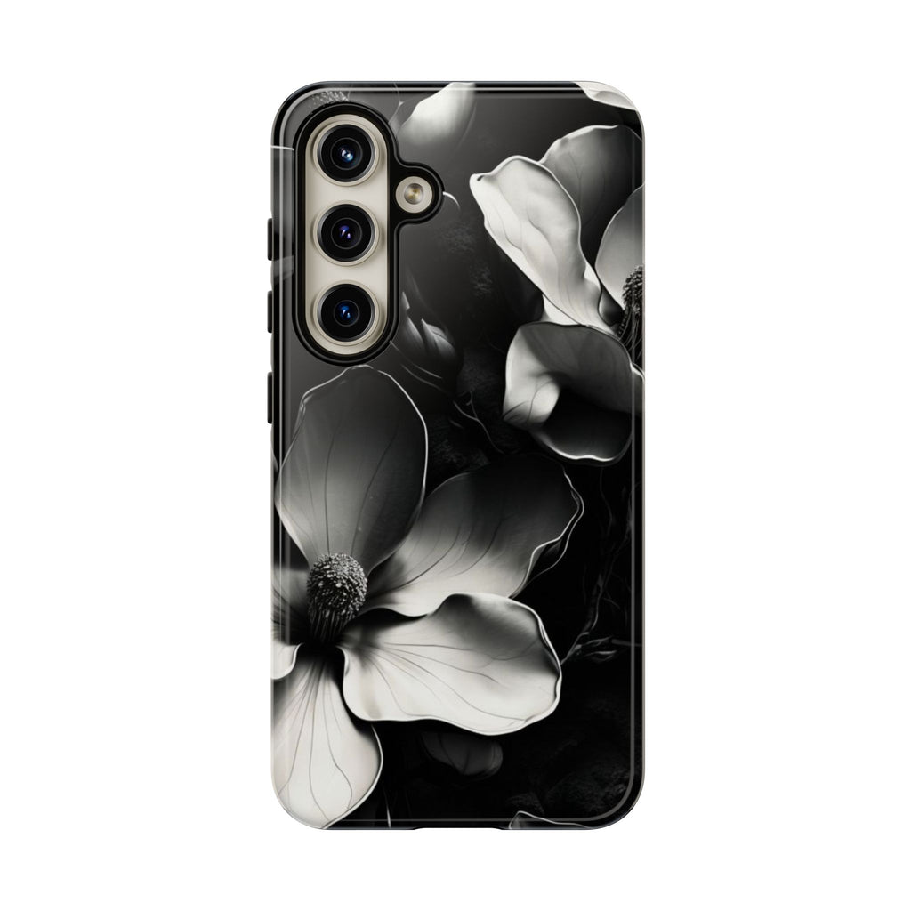 Monochrome Magnolia - Elegant Black & White Floral Samsung Galaxy S24 Tough Phone Case - Artistic Magnolia Design
