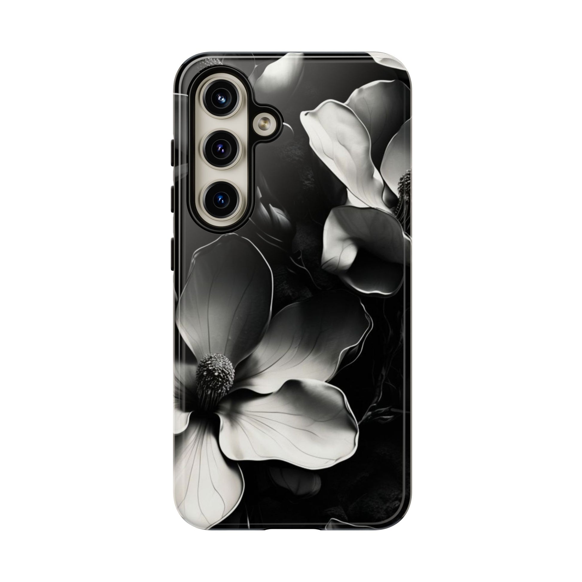Monochrome Magnolia - Elegant Black & White Floral Samsung Galaxy S24 Tough Phone Case - Artistic Magnolia Design