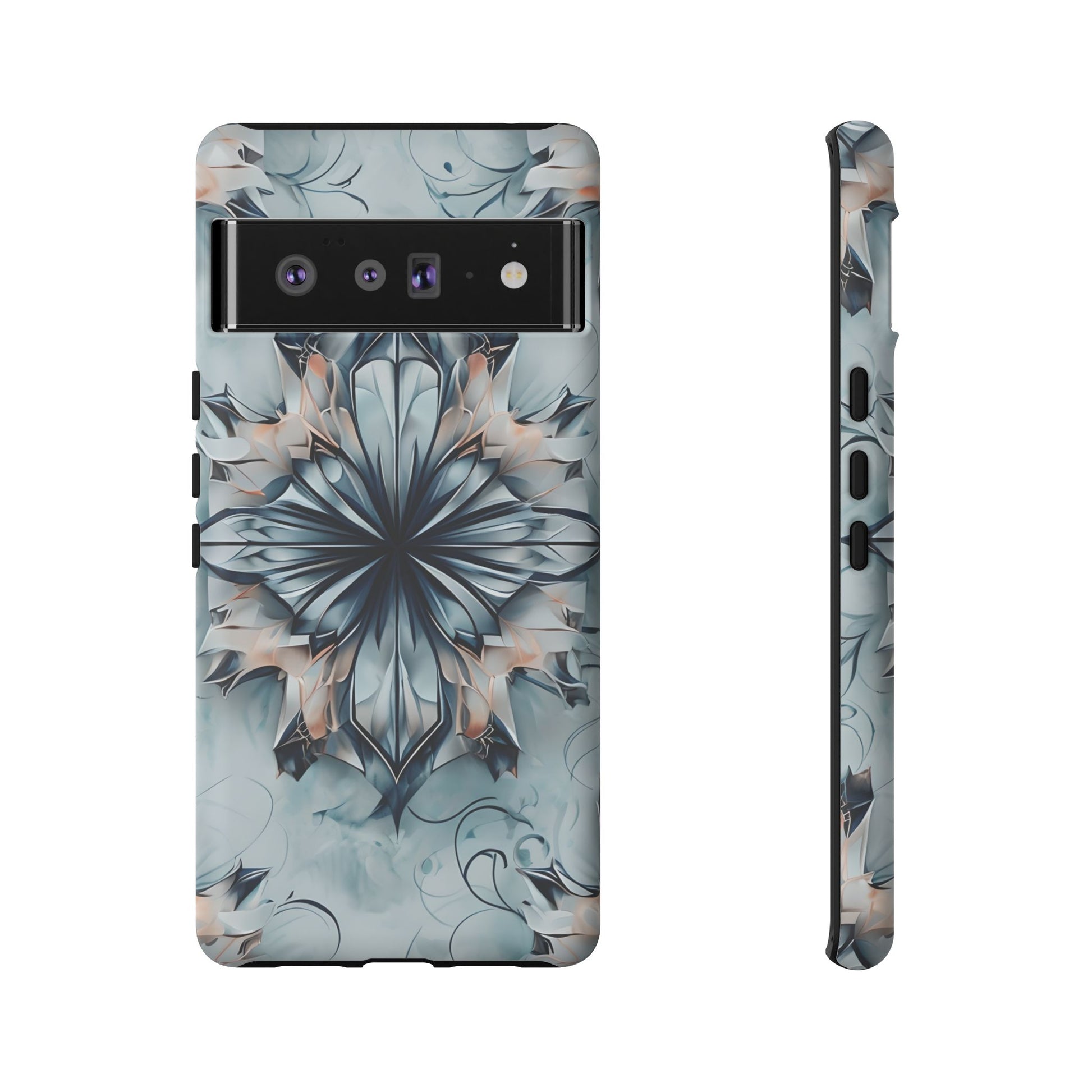 Indigo Mirage - Artistic Kaleidoscope Collection Artistic Floral - Google Pixel 6 Pro Tough Phone Case - Bold Indigo Symmetrical Design