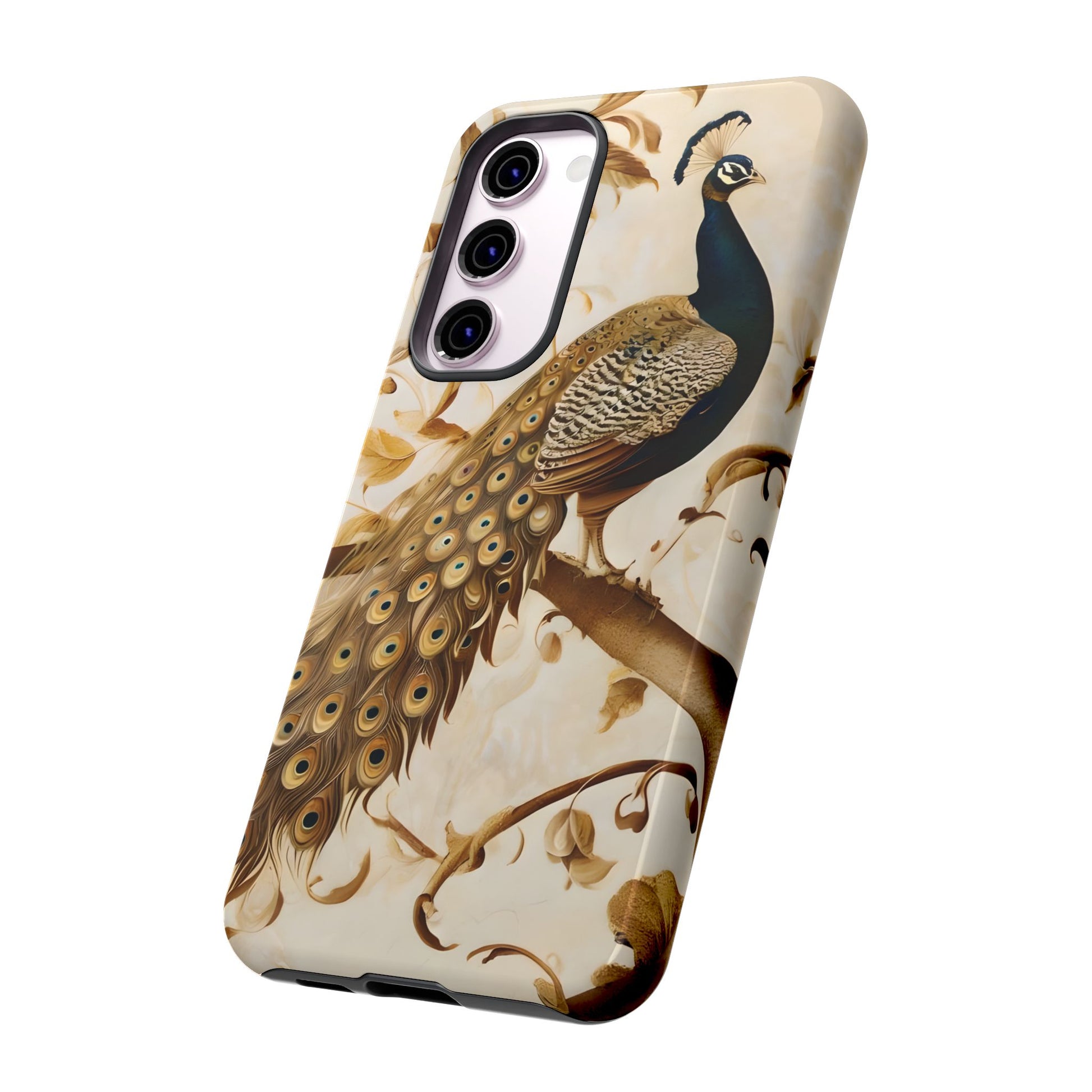 Golden Plumage - Luxe Peacock Art Samsung Galaxy S23 Plus Phone Case - Elegant Gold & Cream Design