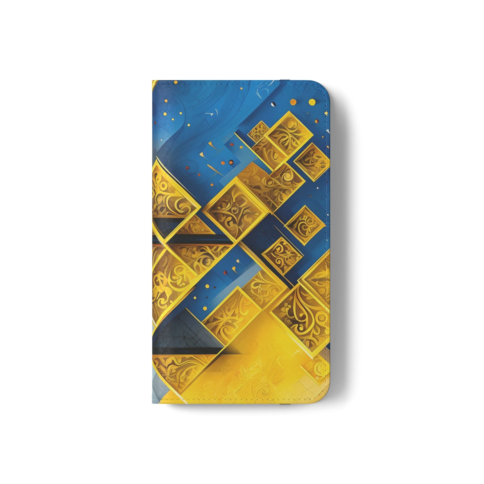 Golden Ascent Wallet Phone Case - Abstract Yellow & Blue Flip Cover for Samsung Galaxy S22