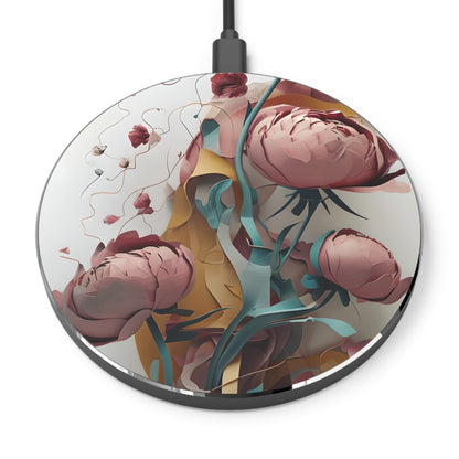 Blushing Peony Veil soft pink peony floral decorative Qi wireless charger with elegant botanical design