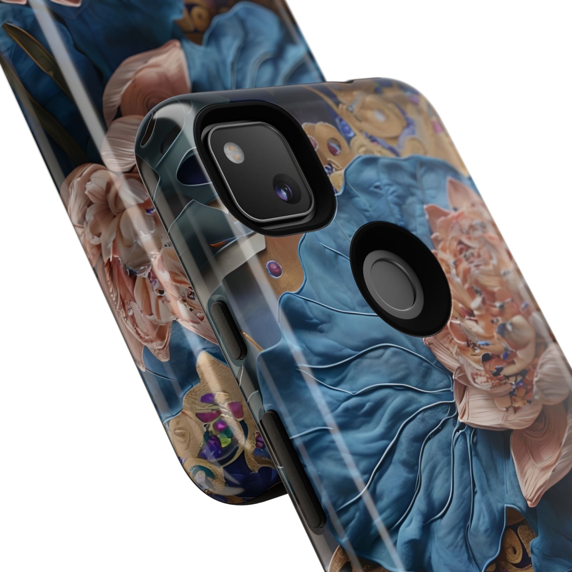 Peony Midnight Tapestry - Google Pixel 4a - Elegant Blue & Blush Artful Phone Cover