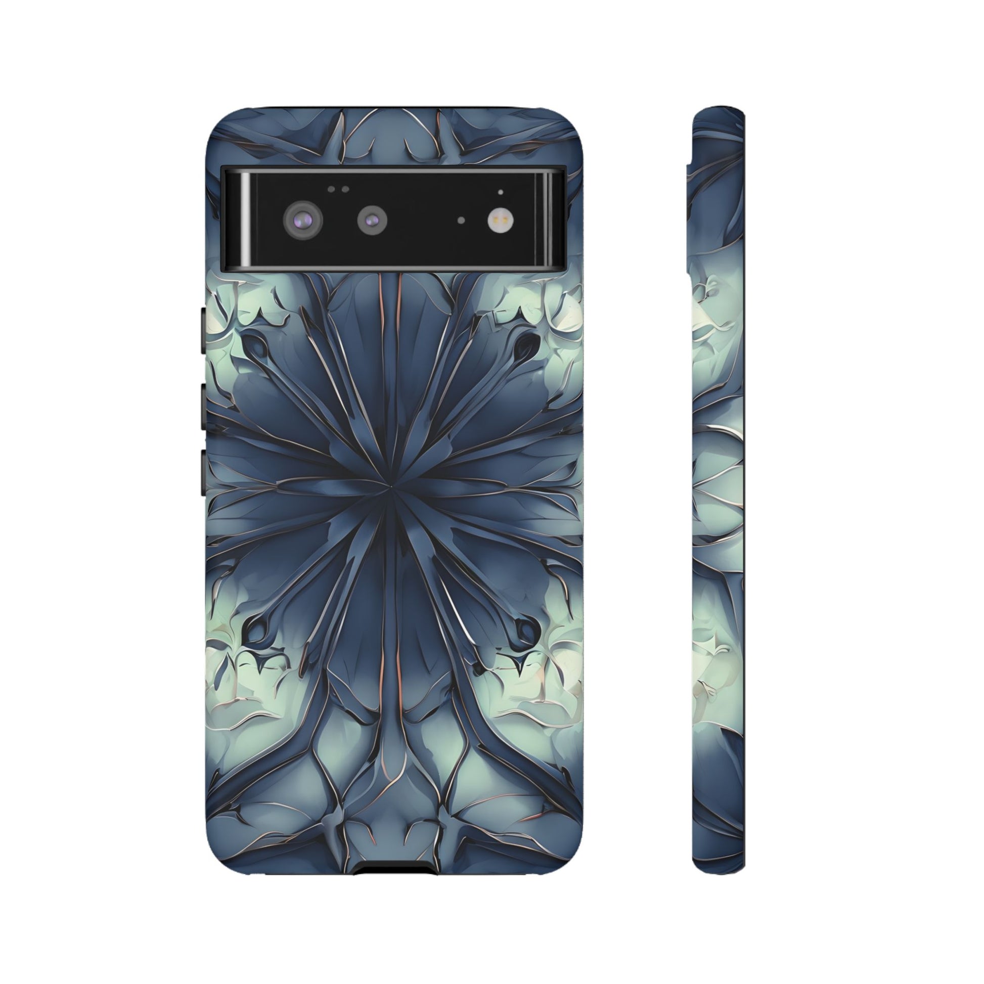 Indigo Mosaic - Artistic Kaleidoscope Collection Artistic Floral - Google Pixel 6 Tough Phone Case - Bold Blue Symmetrical Design