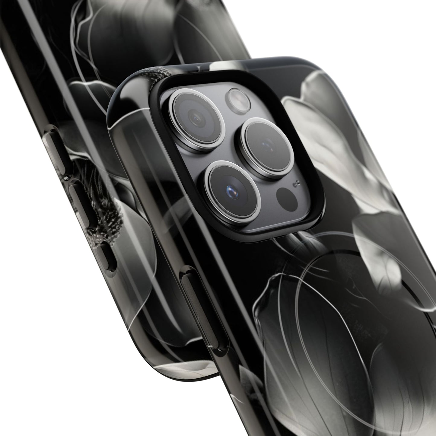 Monochrome Magnolia - Elegant Black & White Floral iPhone MagSafe Phone Case - Artistic Magnolia Design