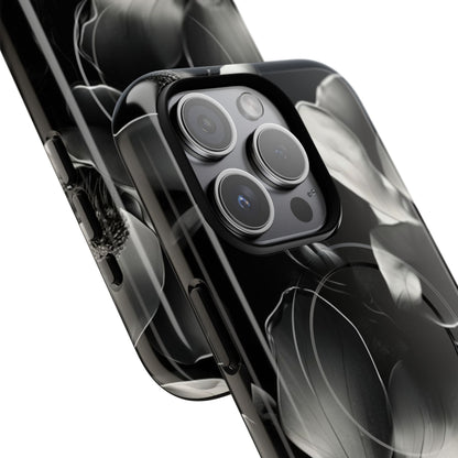 Monochrome Magnolia - Elegant Black & White Floral iPhone MagSafe Phone Case - Artistic Magnolia Design