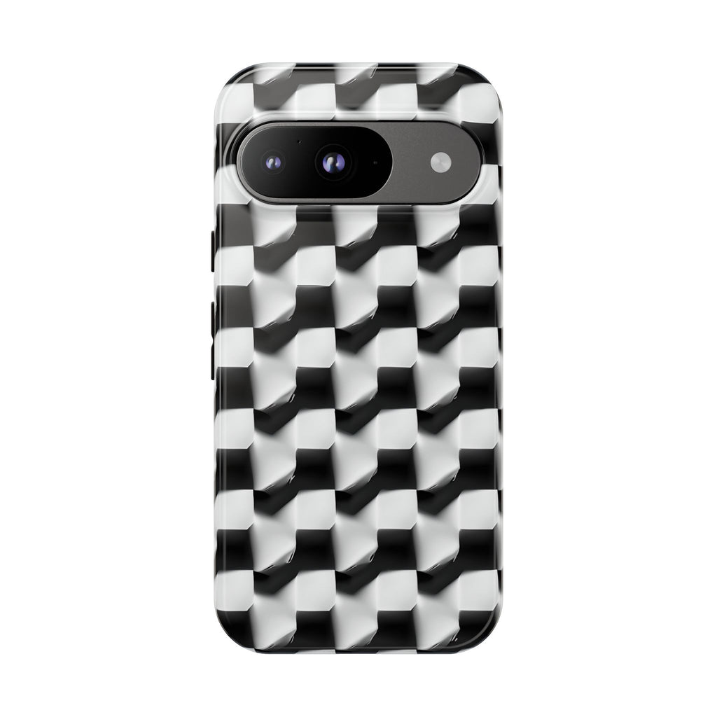 Monochrome Grid Tough Case for Google Pixel 9 - Classic Checkerboard, Black & White, Minimalist Trend
