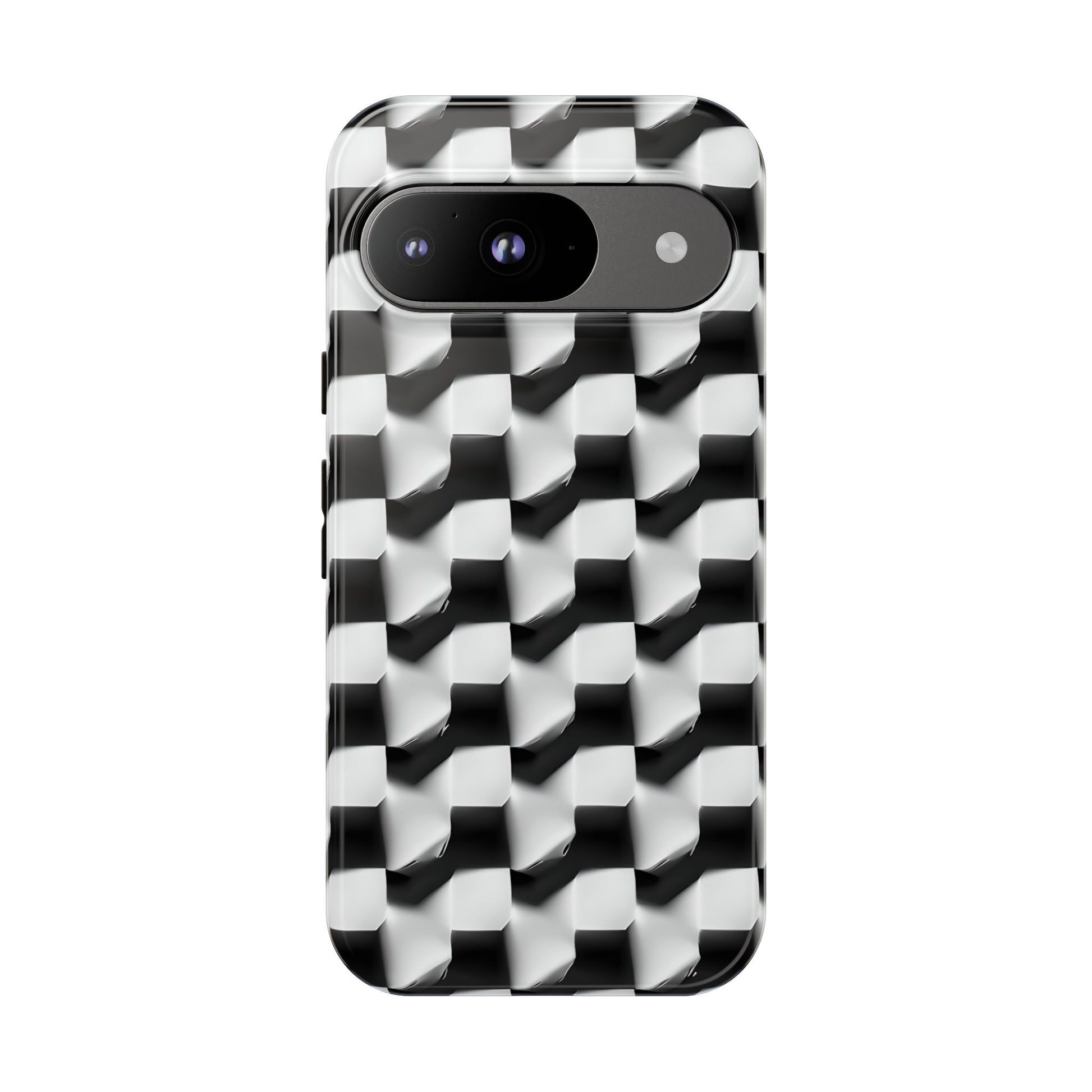 Monochrome Grid Tough Case for Google Pixel 9 - Classic Checkerboard, Black & White, Minimalist Trend