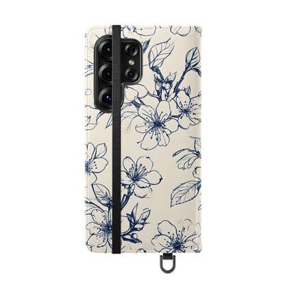 Blossom Sketch - Minimalist Floral Flip Phone Case for Samsung Galaxy