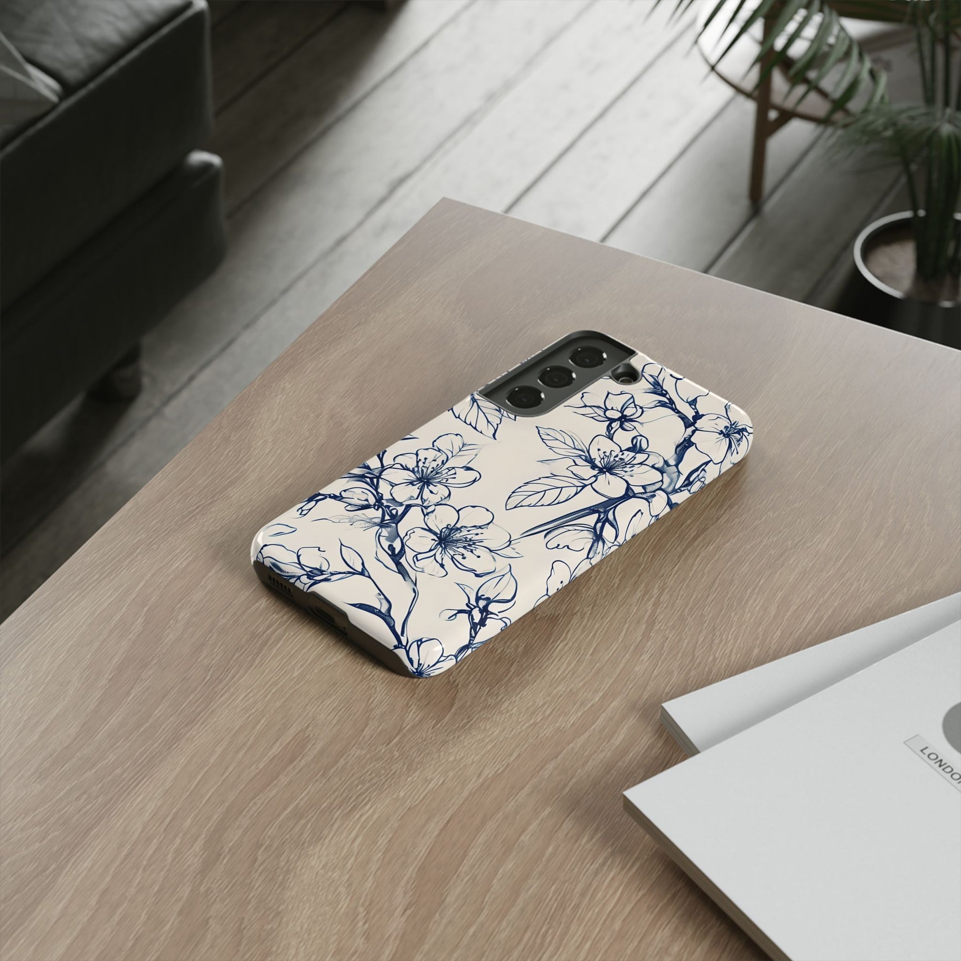 Blossom Sketch - Artistic Blue Floral Samsung Galaxy S22 Tough Phone Case - Hand-Drawn Botanical Design