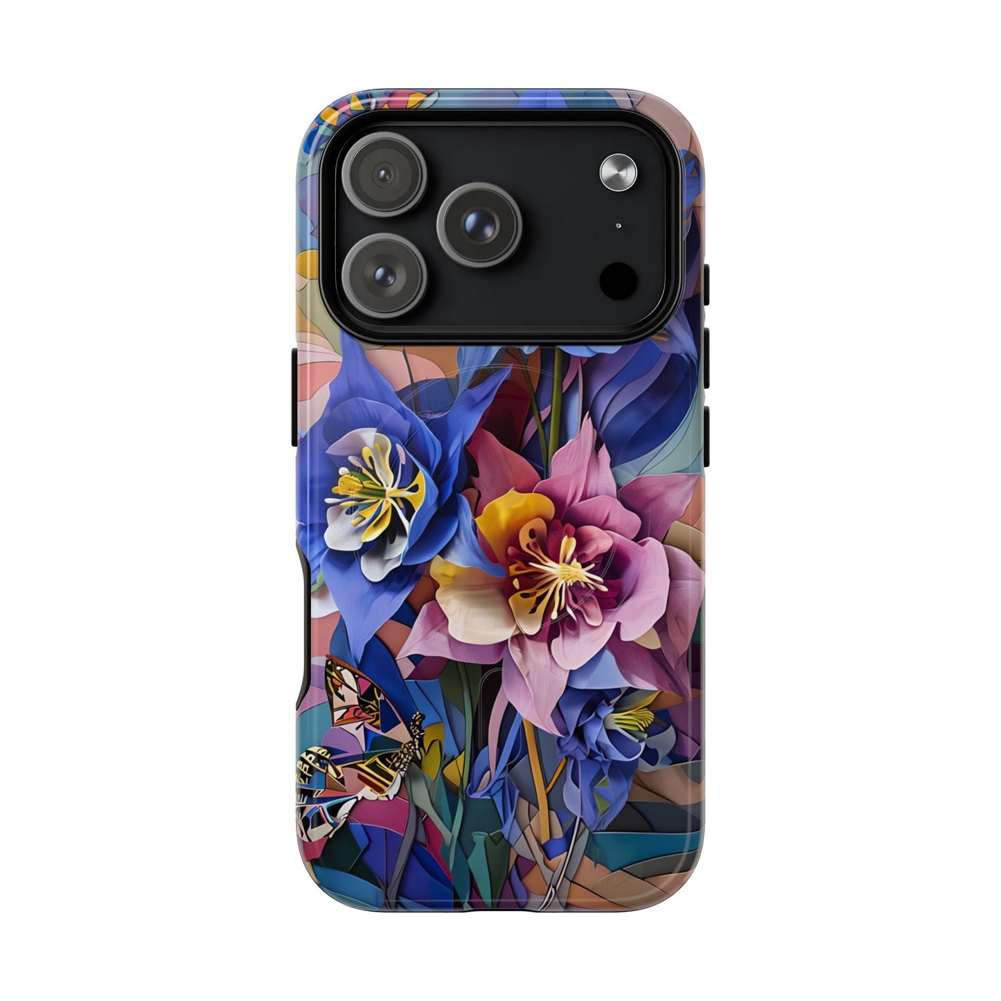 Blue Columbine Carnivale - Artistic Floral & Butterfly iPhone MagSafe Phone Case - Vibrant Botanical Design