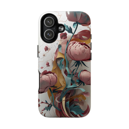 Abstract peony floral iPhone 17 MagSafe phone case with modern botanical flower design
