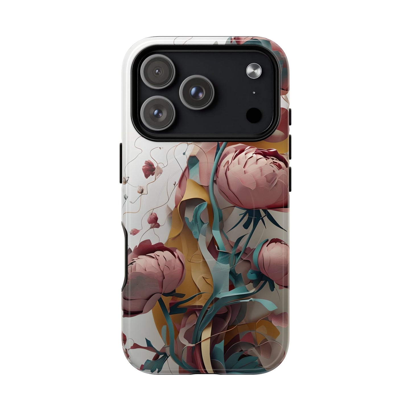 Abstract peony floral iPhone 17 Pro MagSafe phone case with modern botanical flower design