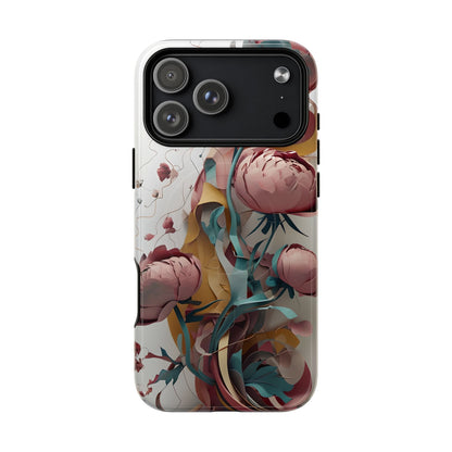 Abstract peony floral iPhone 17 Pro Max MagSafe phone case with modern botanical flower design