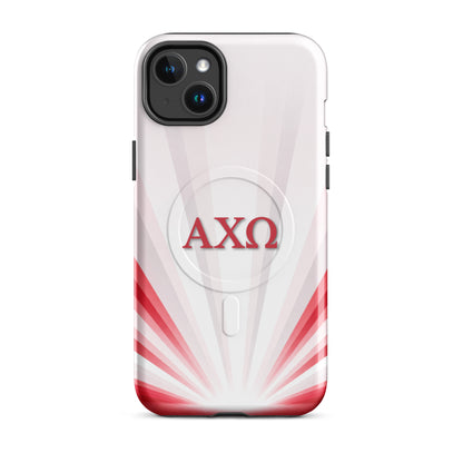AXO sorority iPhone 14 Plus phone case - Alpha Chi Omega Radiant Sunburst design with MagSafe compatibility