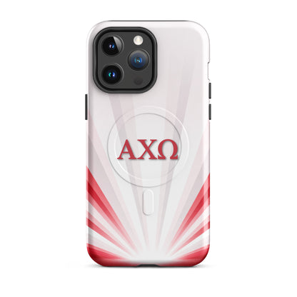 AXO sorority iPhone 14 Pro Max phone case - Alpha Chi Omega Radiant Sunburst design with MagSafe compatibility