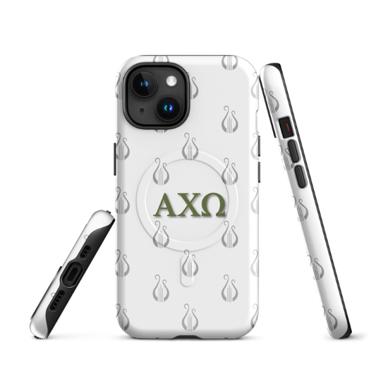 Alpha Chi Omega® MagSafe® tough case for iPhone® - Lyre Pattern with Greek Letters