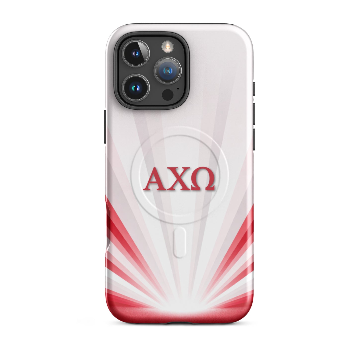 AXO sorority iPhone 16 Pro Max phone case - Alpha Chi Omega Radiant Sunburst design with MagSafe compatibility