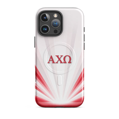 AXO sorority iPhone 16 Pro Max phone case - Alpha Chi Omega Radiant Sunburst design with MagSafe compatibility