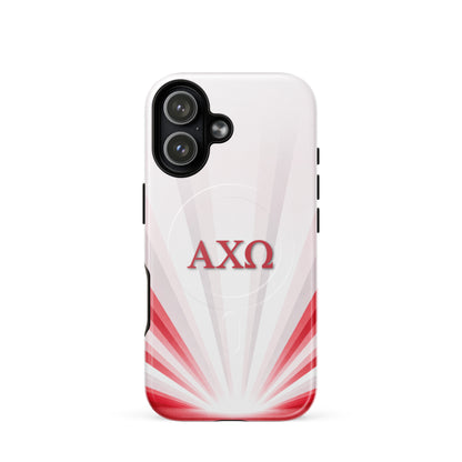 AXO sorority iPhone 17 phone case - Alpha Chi Omega Radiant Sunburst design with MagSafe compatibility