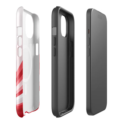 Side view of Alpha Chi Omega Radiant Sunburst iPhone case showing dual-layer MagSafe protection