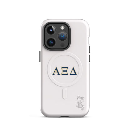 Alpha Xi Delta Greek letter phone case with Betxi Bear mascot, lightweight protective iPhone 14 Pro case with MagSafe ring and minimalist style