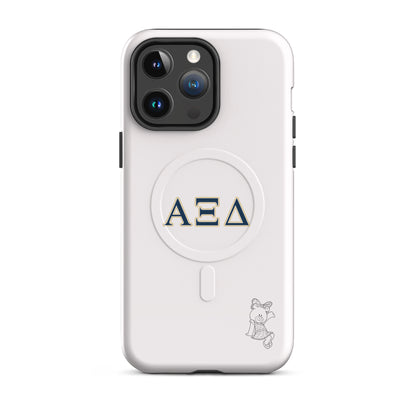 Alpha Xi Delta Greek letter phone case with Betxi Bear mascot, lightweight protective iPhone 14 Pro Max case with MagSafe ring and minimalist style