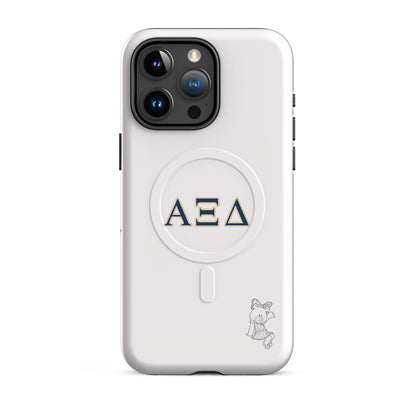 Alpha Xi Delta Greek letter phone case with Betxi Bear mascot, lightweight protective iPhone 15 Pro Max case with MagSafe ring and minimalist style
