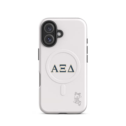 Alpha Xi Delta Greek letter phone case with Betxi Bear mascot, lightweight protective iPhone 16 case with MagSafe ring and minimalist style