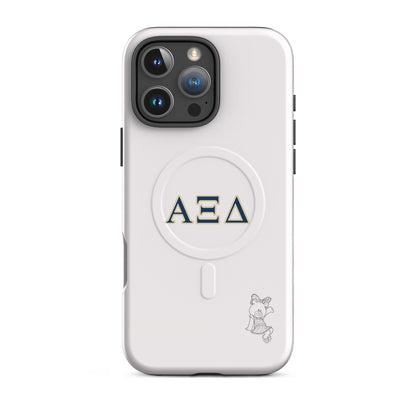 Alpha Xi Delta Greek letter phone case with Betxi Bear mascot, lightweight protective iPhone 16 Pro Max case with MagSafe ring and minimalist style