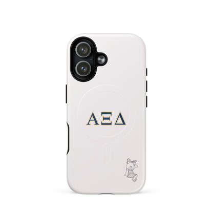 Alpha Xi Delta iPhone 17 case featuring Betxi Bear mascot and Greek letters, slim durable cover with MagSafe compatibility and clean design