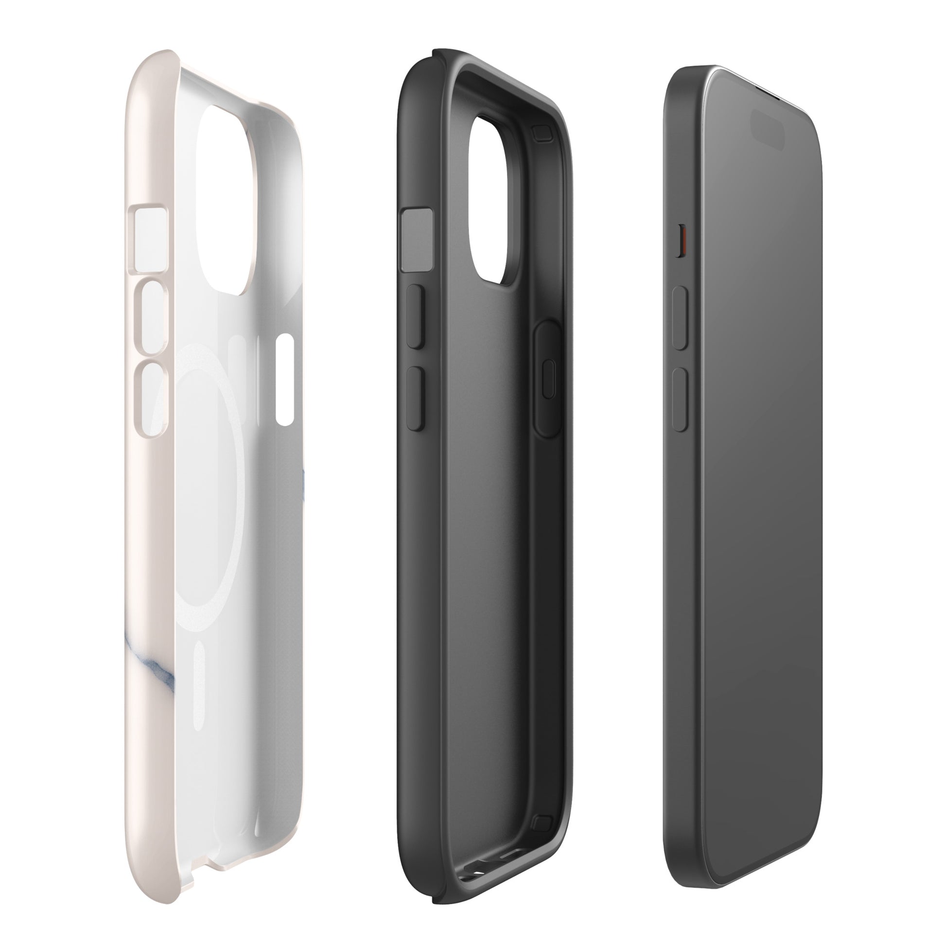 Alpha Xi Delta blue vein marble iPhone case with Greek letters and MagSafe ring, slim protective phone case with elegant stone design protective layers
