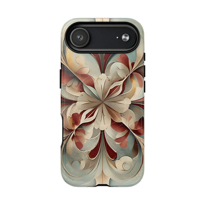 Vintage Baroque Blossom iPhone 17 Air MagSafe case featuring ornate baroque floral scrollwork in soft cream, sage, and deep red with layered ornamental design.
