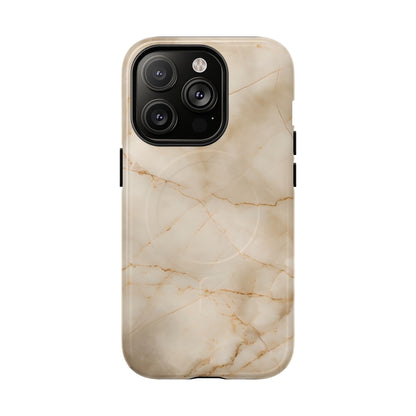 Parchment Mist beige marble iPhone 14  Pro MagSafe case featuring soft parchment stone texture with subtle golden veining in a minimalist neutral design.