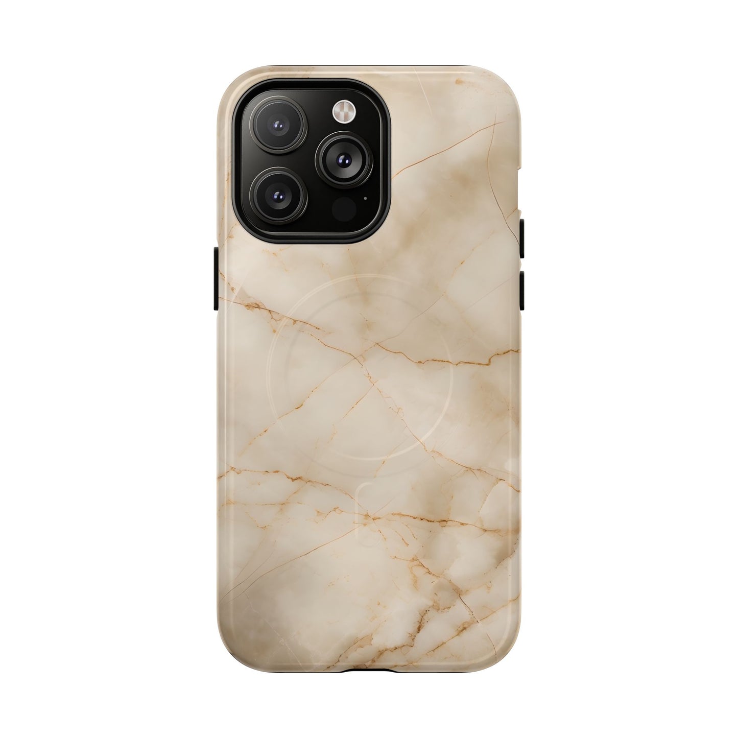 Parchment Mist beige marble iPhone 14 Pro Max MagSafe case featuring soft parchment stone texture with subtle golden veining in a minimalist neutral design.
