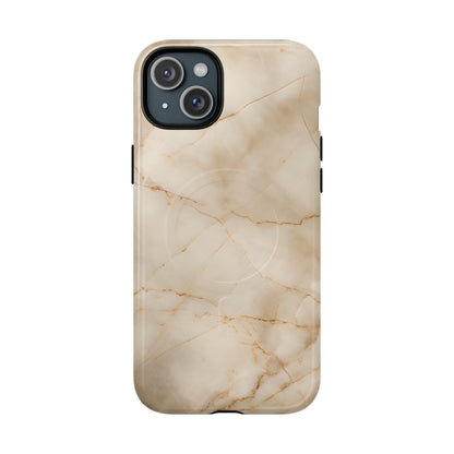 Parchment Mist beige marble iPhone 15  Plus MagSafe case featuring soft parchment stone texture with subtle golden veining in a minimalist neutral design.