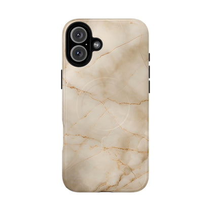 Parchment Mist beige marble iPhone 16 Plus MagSafe case featuring soft parchment stone texture with subtle golden veining in a minimalist neutral design.